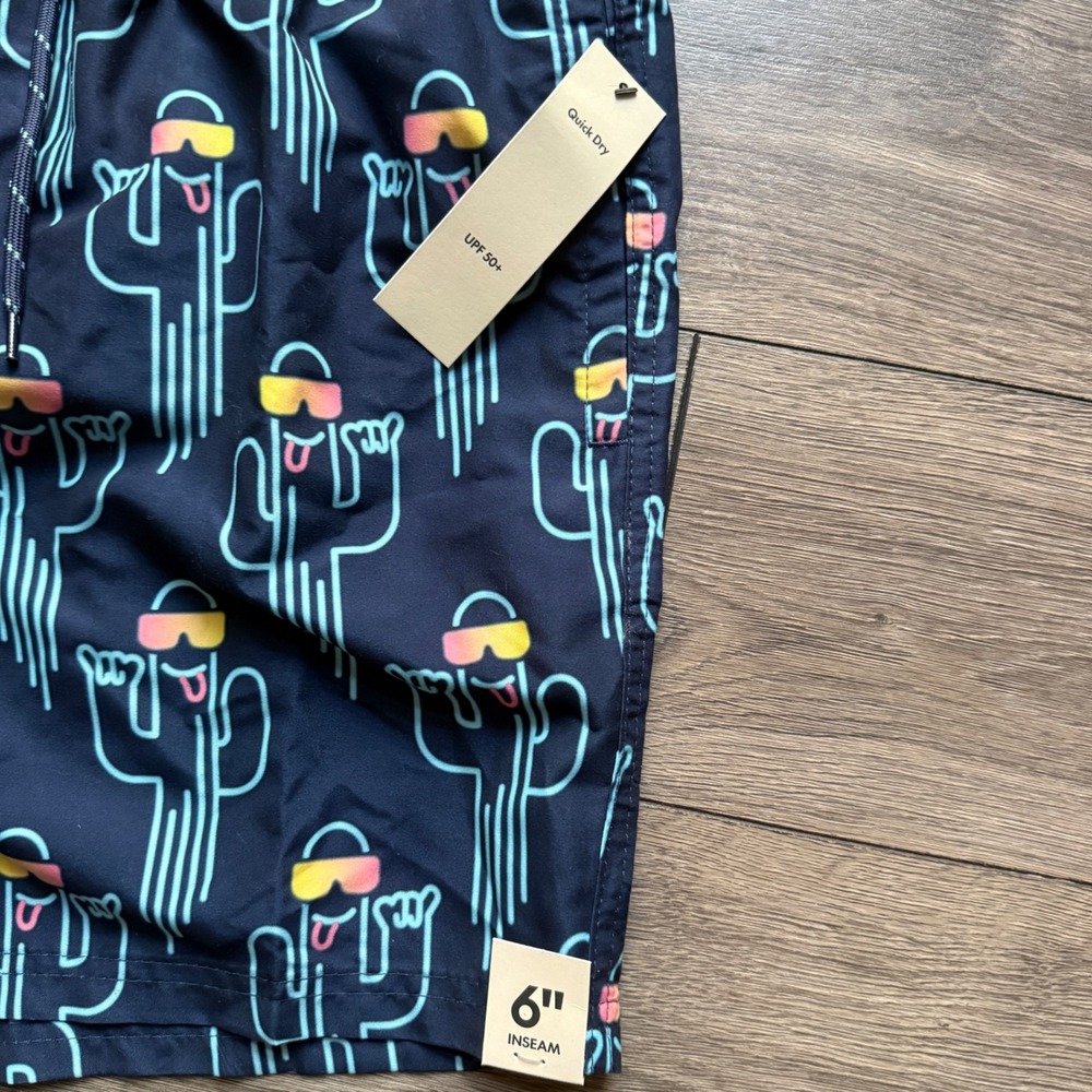 No Boundaries Mens Navy Blue Cactus Print Swim Trunks Size L 36-38 NWT - Picture 4 of 7